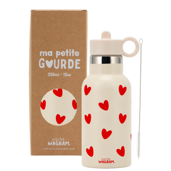 Gourde Inox | Crème coeurs rouges