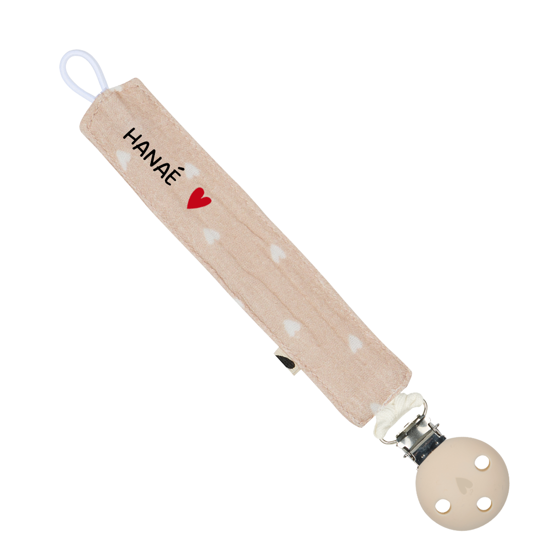 Attache-tétine | Gaze beige petit coeur 