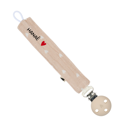 Attache-tétine | Gaze beige petit coeur 