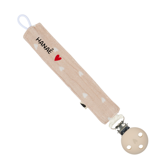 Attache-tétine | Gaze beige petit coeur 