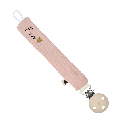 Attache-tétine | Gaze rose