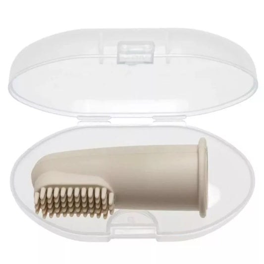 Brosse à dent bébé au doigt - BEIGE - silicone 