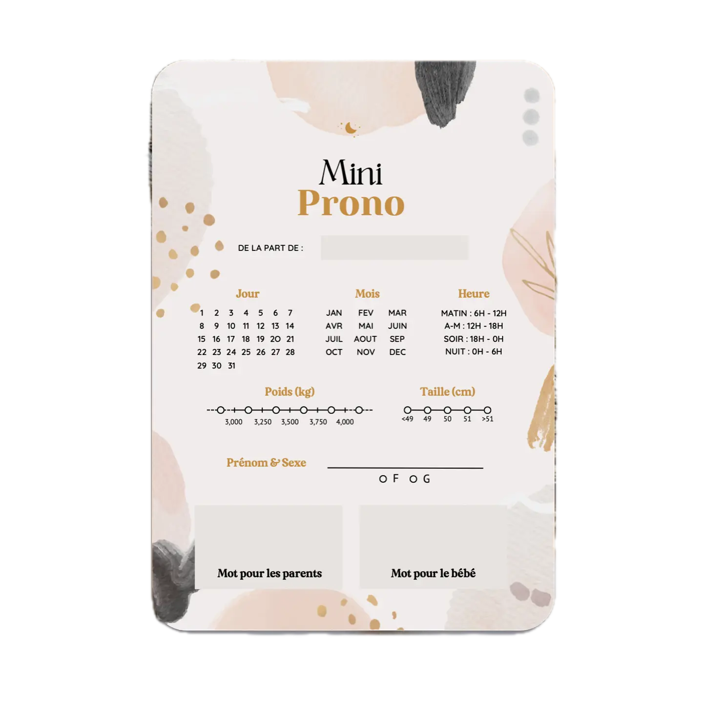 Carte de pronostic pour baby shower I Minimalist