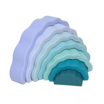 Jouet d'éveil Montessori en silicone I Arc en ciel empilable I  Bleu