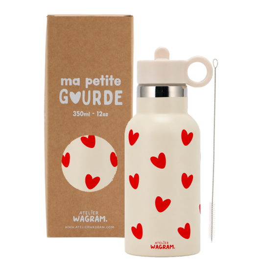 Gourde Inox | Crème coeurs rouges